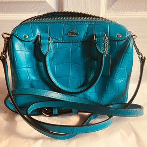 LIKE NEW Coach Croc Embossed Leather Teal Baby Bennett Satchel